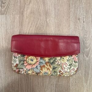 VTG St. Thomas Women’s Floral Tapestry and Red Leather Clutch